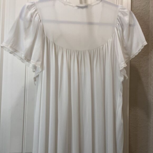 Vtg MISS ELAINE Long Nightgown Womens L White Multi Lace Trim Sleepwear Lounge - Picture 8 of 11